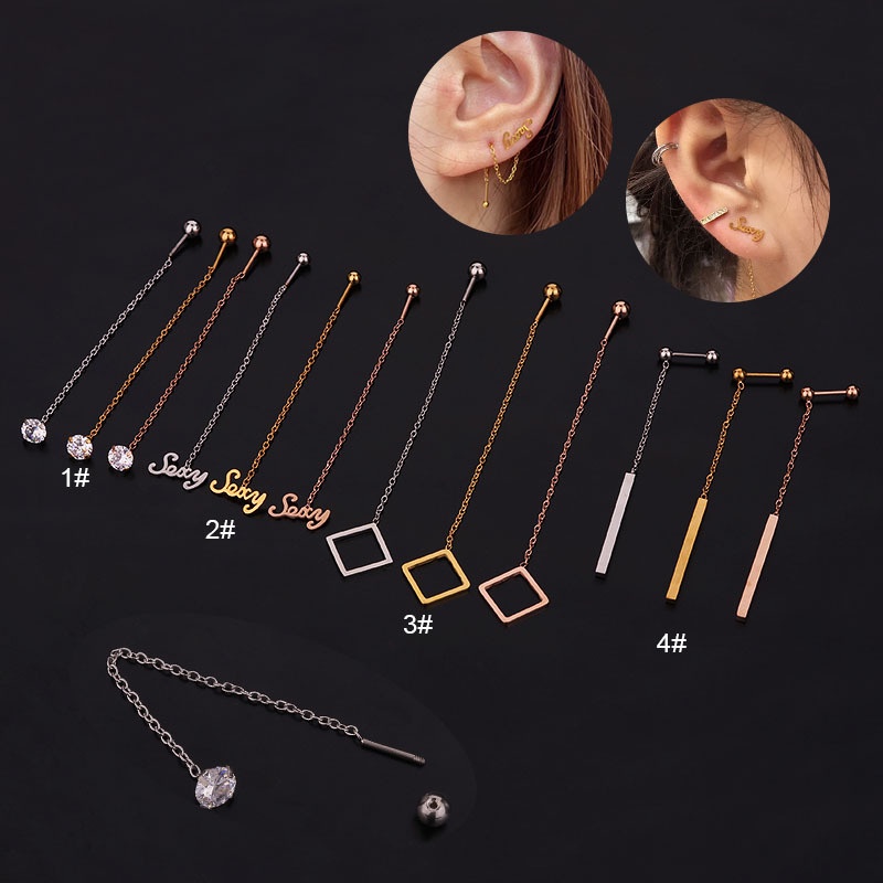 1 Pcs Simple Style Geometry Shape Long Chain Eardrop Piercing Earring for Dance Party Stylish Accessories