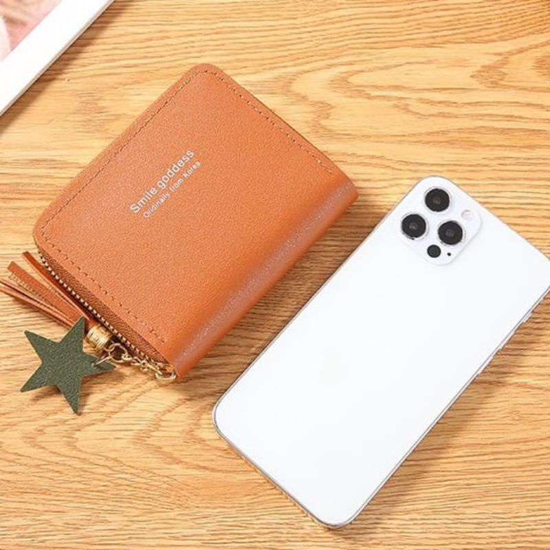 ✓BISA COD✓ Dompet Lipat Resleting Wanita Dompet Kulit Sintetis Tebal Premium Fashion Korea Kekinian Slot Banyak Terlaris Dompet Rumbai Bintang
