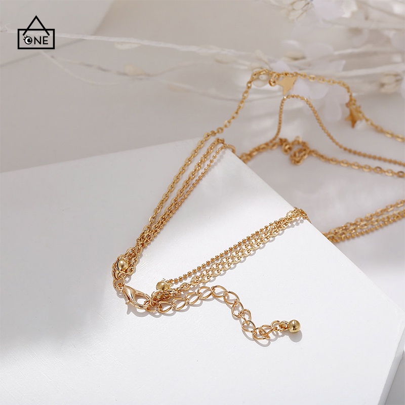 COD❤Ready stock 1PC Fashion Kalung Wanita Berlian Imitasi Bintang Bulan Liontin Kalung Multilayer Warna Emas Perhiasan