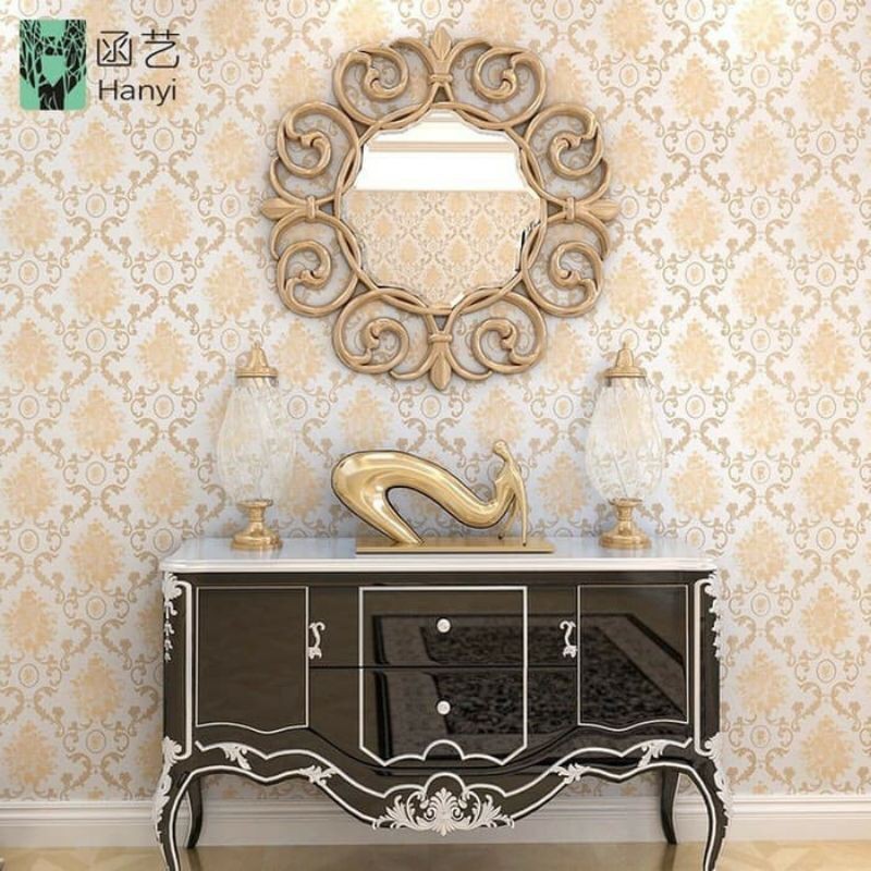 Wallpaper Dinding Batik Sticker Dinding Batik Silver Bunga Mawar Kuning