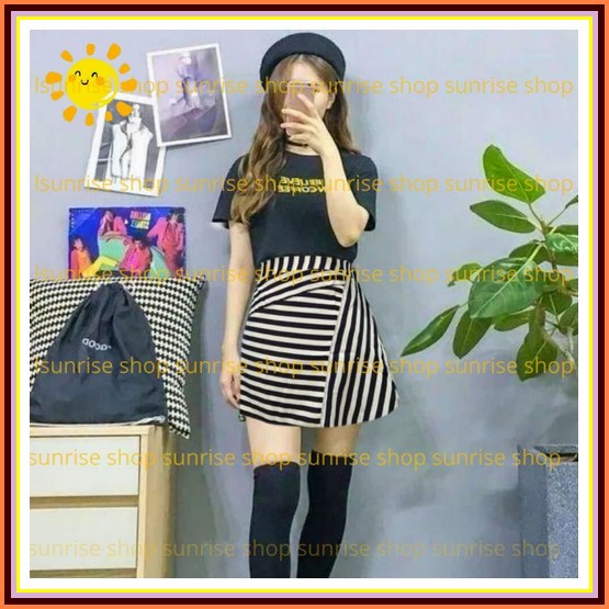 Rok Mini / Miniskirt Bahan Melar Rok Mini A-Line Salur Stripes Mini A-Line Skirt
