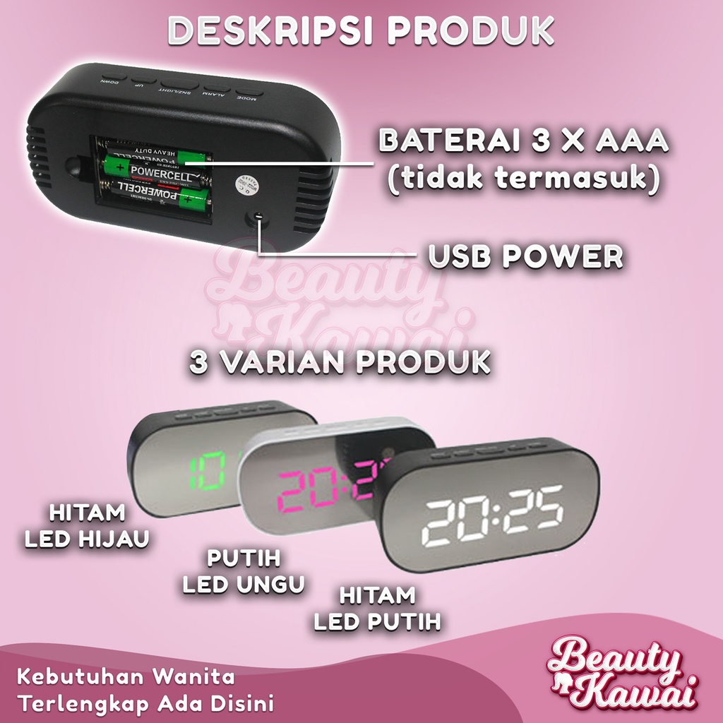 Jam Digital Meja LED Aesthetic Alarm Portable Mirror DT-6506