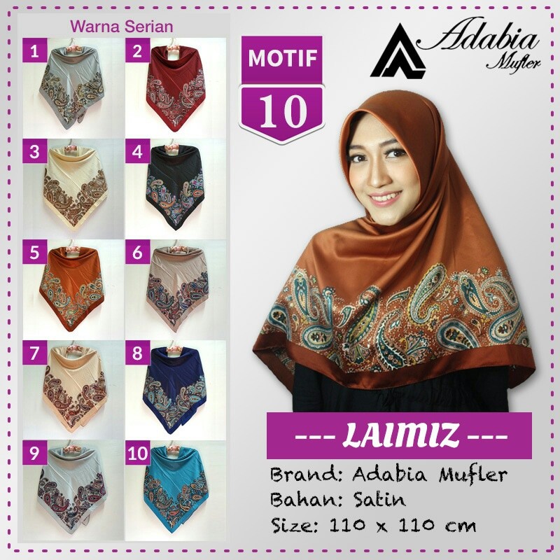 Jilbab Segiempat Satin Lamiz Laimiz Motif 10 By Adabia Hijab Scraf