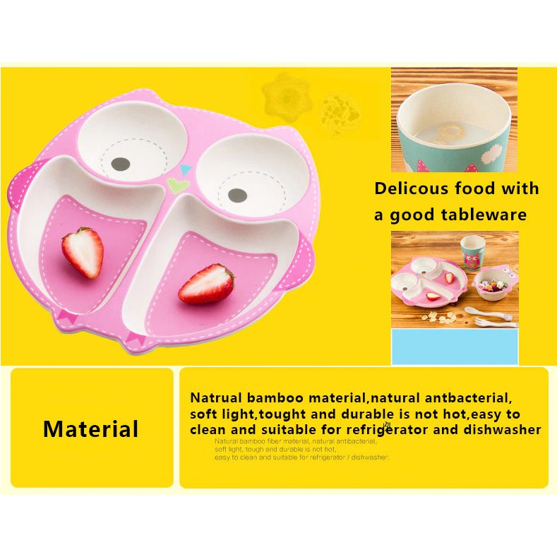 Cute Animal Tempat Makan Bayi Coeco Bamboo Fiber Tableware Kit