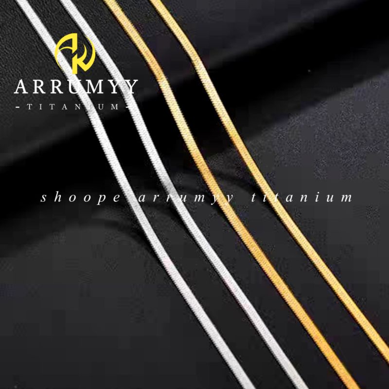 ARRUMYY kalung titanium pria wanita silver gold model pipih panjang 45cm 50cm 60cm lebar 2mm