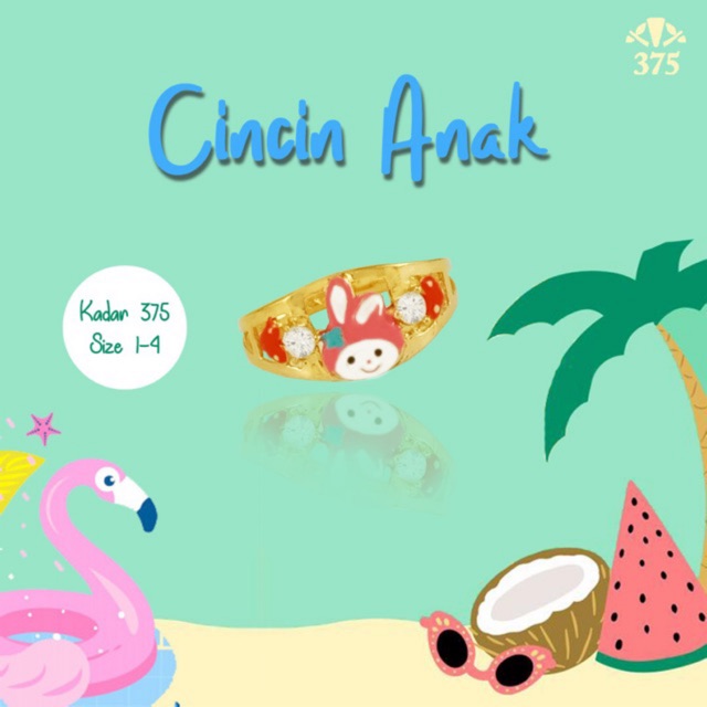 Cincin anak perempuan motif my melody emas asli kadar 375