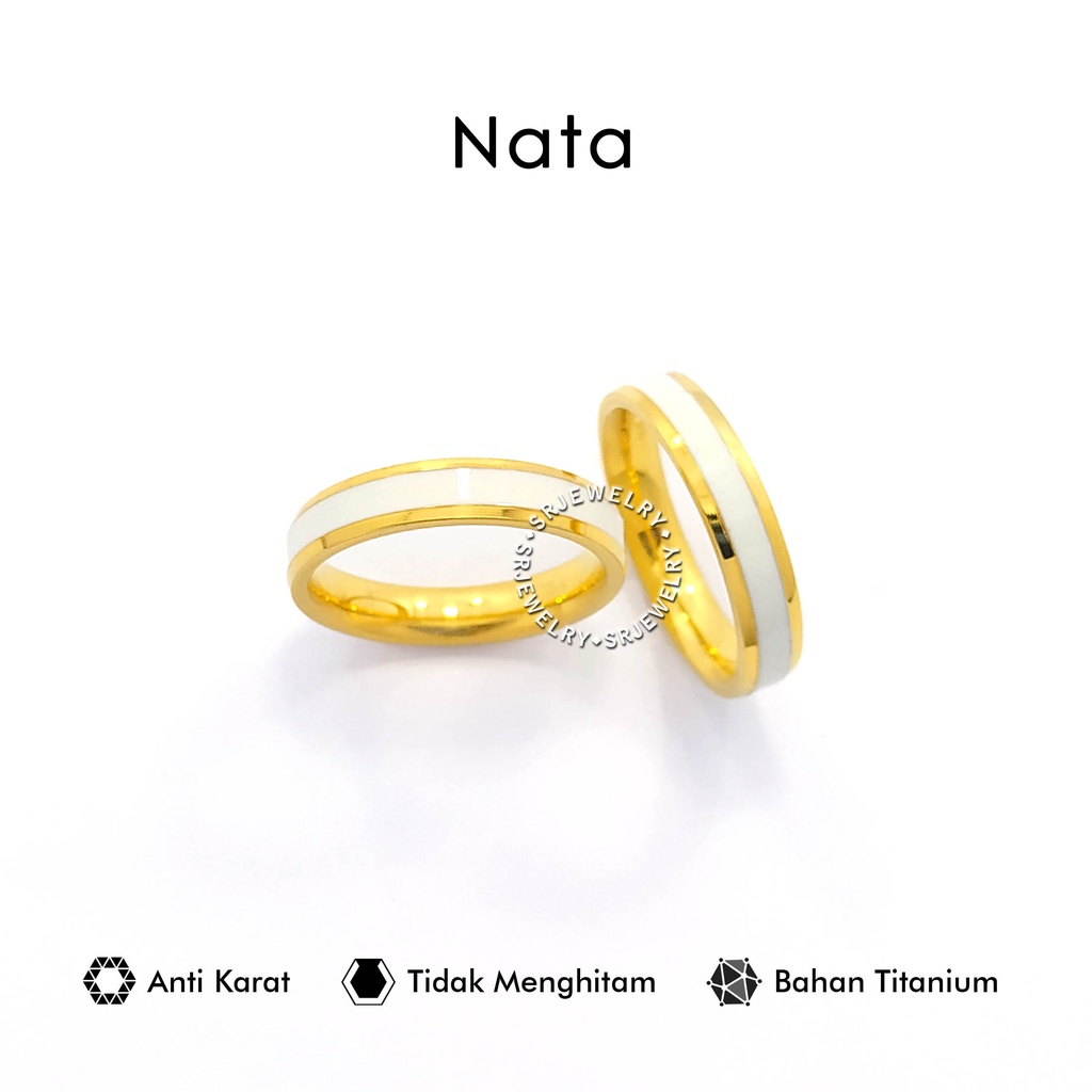 Cincin Couple Wanita Pria Emas Putih Titanium Simple Wedding Ring