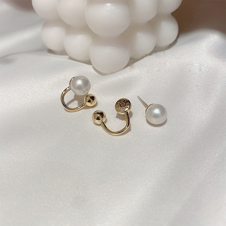 Anting Mutiara Bola Logam lady Korea simple Gaya Sehari-Hari