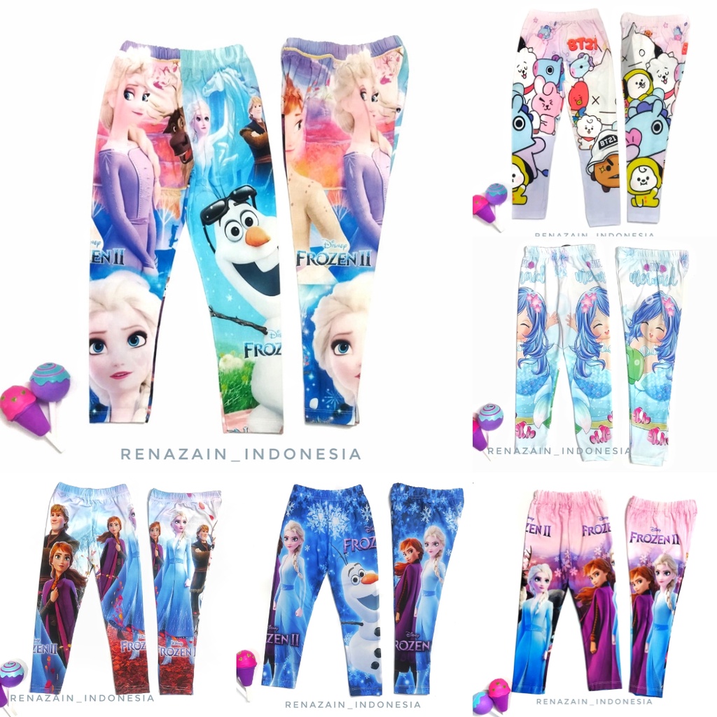 (2- 8/9 tahun) Legging anak Impor Karakter FROZEN ELSA PRINCESS LOL Unicorn Coco Ice Full Print
