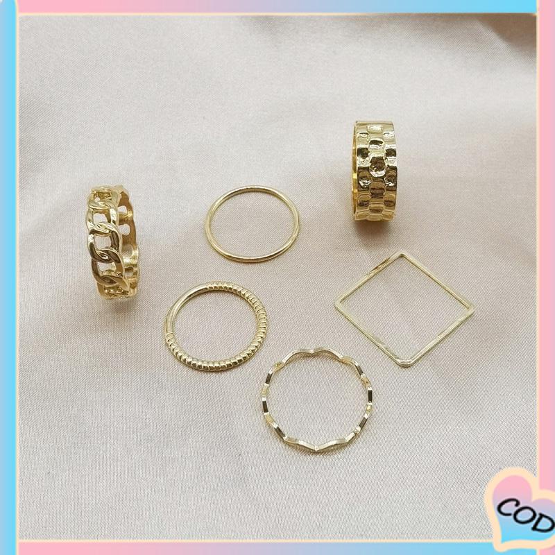 COD❤️ 4pcs / Set Cincin Jari Telunjuk Bentuk Geometris Gaya Retro Untuk Wanita-A.one