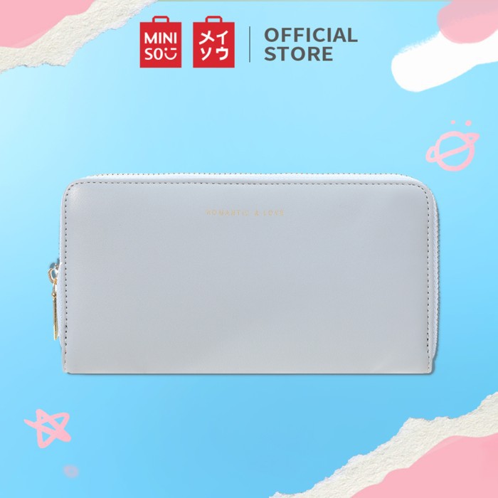 MINISO Dompet Wanita Panjang Lipat Zipper Simple Polos Fashion Elegant - Biru Muda Berkualitas