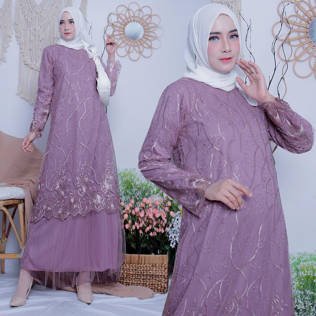 Adriana Gamis Pesta Full Brukat Tile/ Gamis Seragam/ Gamis Kondangan/ Gamis Remaja Dewasa Wanita Muslim Premium - M L XL XXL Jumbo