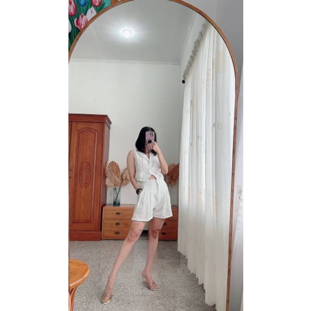 Mya set celana pendek linen polos/setelan celana/celana pendek/setelan polos/baju polos/crop top/baj