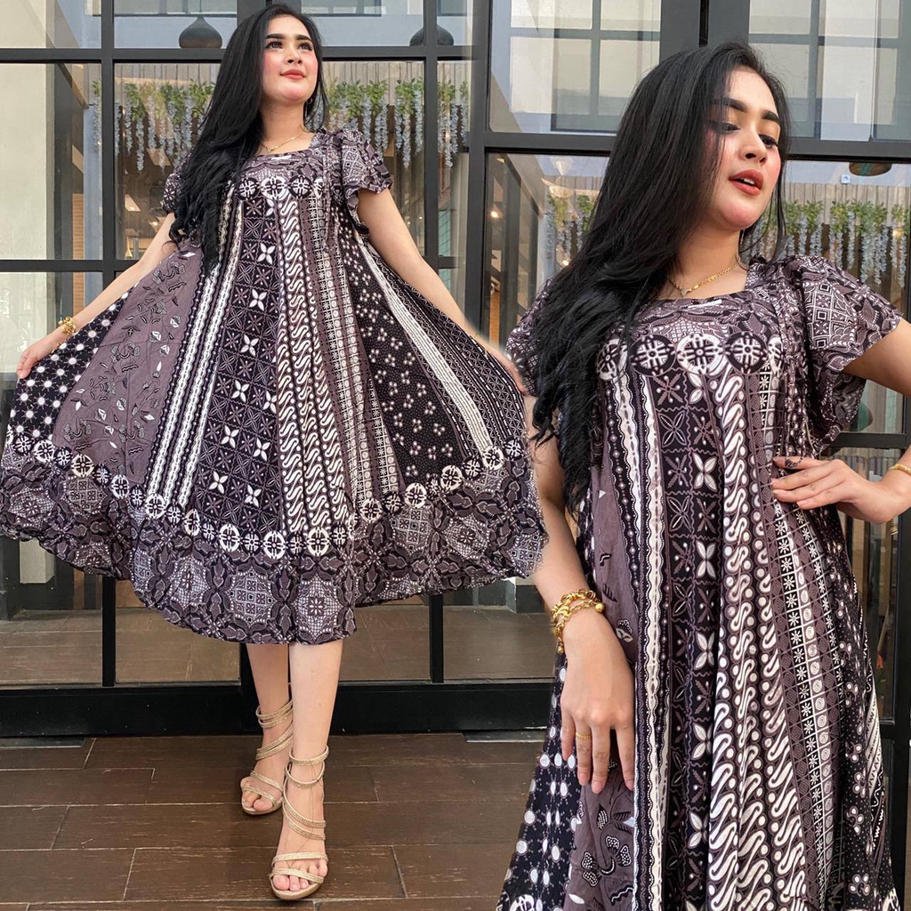 DASTER PAYUNG JUMBO BATIK MONOCROM VIRAL KEKINIAN 2022 - Bahan Rayon Murah Adem Busui Bumil - Daster
