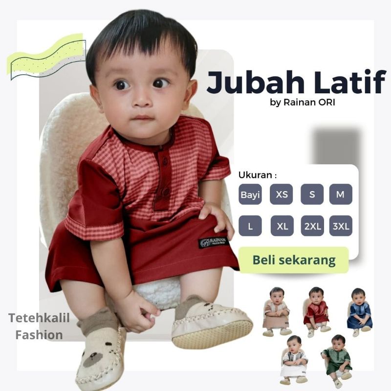 Jubah Latif by Rainan ORI Usia 0 bulan Sampai 12 Tahun Gamis Anak Laki Laki Lengan Pendek Terlaris Koko Bayi Jubah Bayi Aqiqah