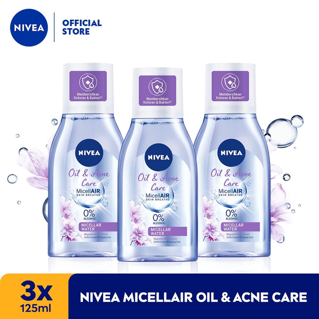 Nivea Micellar Expert Black / Water Oil &amp; Acne Care / Micellar Hydration Skin / Eye Make Up Remover 125ml / Hokkaido Rose 125ml