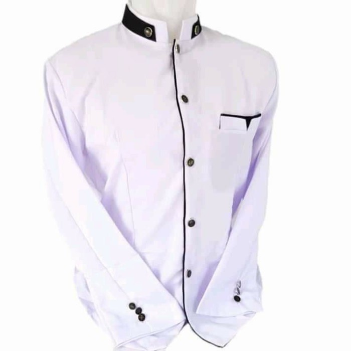 Jasko Polos List - Baju Muslim Pria Jas Koko Panjang Modern High Twist - Putih, XL