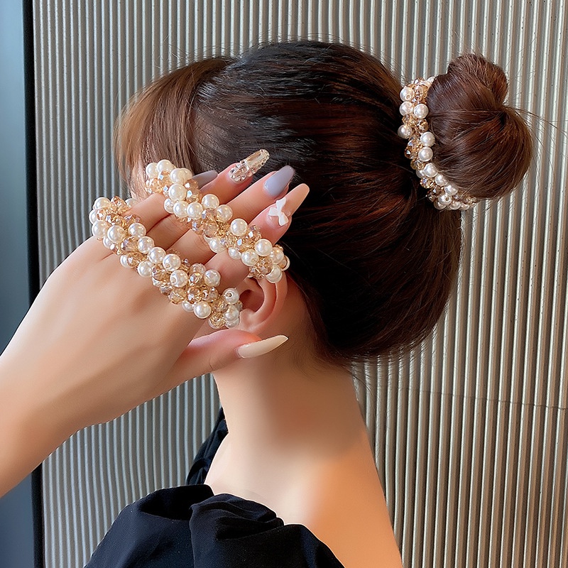 Ikat Rambut Korea Full Mutiara Pearl / Karet Rambut Wanita Full Mutiara Import