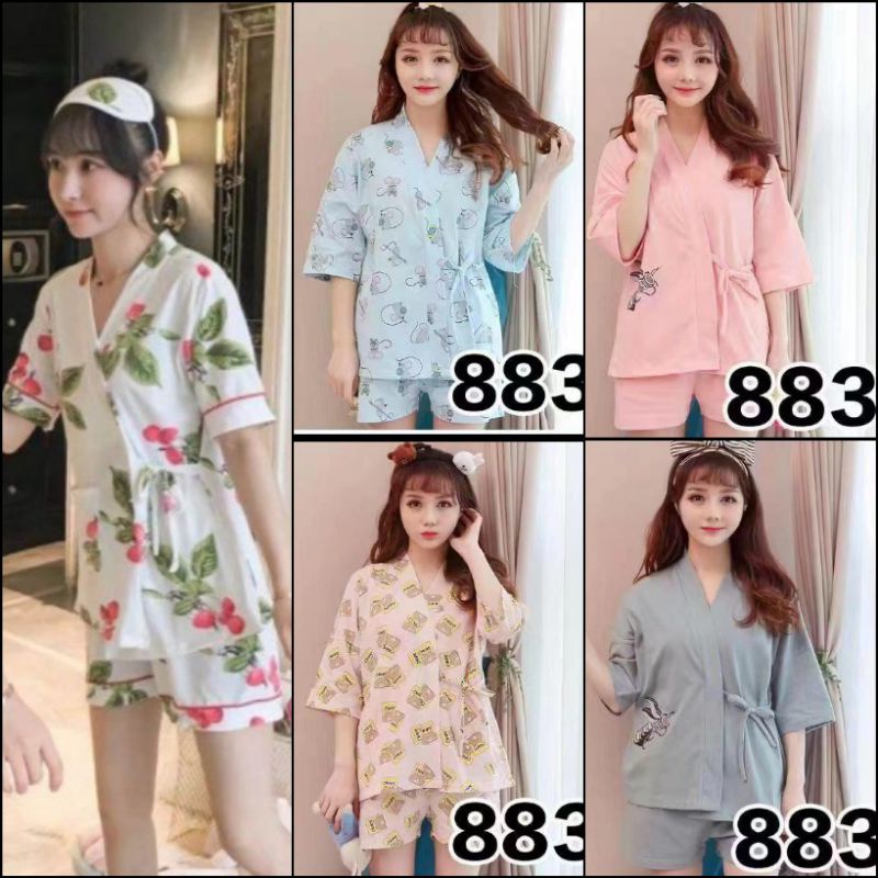 BAJU TIDUR WANITA KIMONO IMPORT SET PENDEK