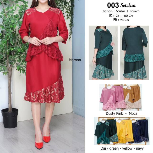 STELAN BLOUSE DAN ROK SCUBA KOMBI BROKAT 003