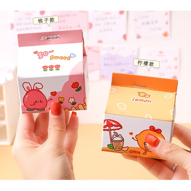 J2 - Notepad kertas memo portable unik Sticky notes Milk box fruit-4