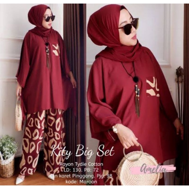 Setelan Wanita Jumbo Ld 140 Big Size Set Kity Fashion Modern One Set Tiedye Hitam