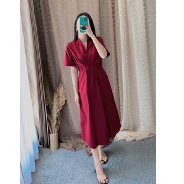 Verina Dress || Dress Busui || Dress Casual V Neck Katun Linen Premium || Vaeesan