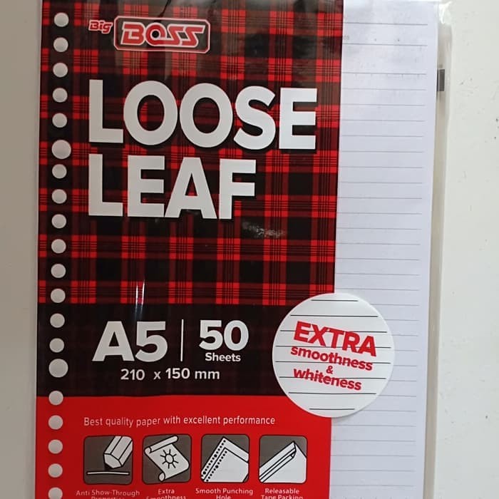 

BIG BOSS LOOSE LEAF A5 / isi binder / Kertas binder / isi 50 lembar / Kertas file