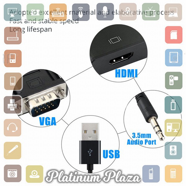 Kabel Adapter Converter VGA Male ke HDMI 1080P dengan Audio - Black`K9TFJ6-