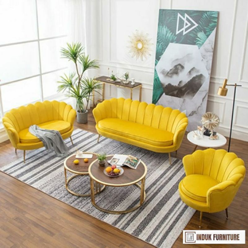 SET SOFA TAMU KERANG 321 + MEJA. SOFA TAMU TERBARU.