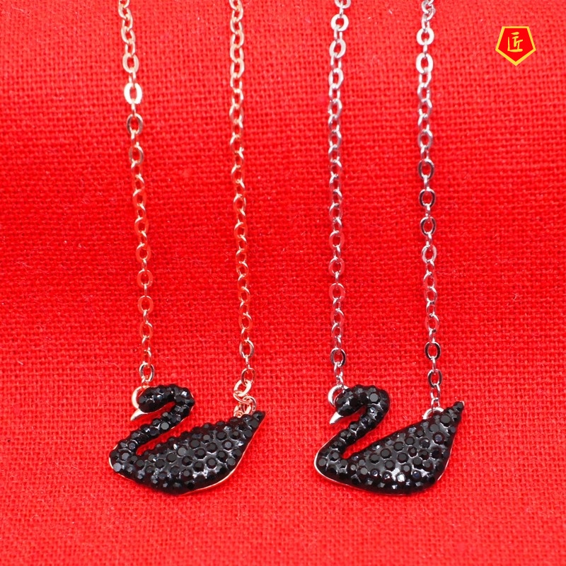 [Ready Stock]S925 Silver Rose Gold Black Swan Necklace Affordable Luxury Fashion