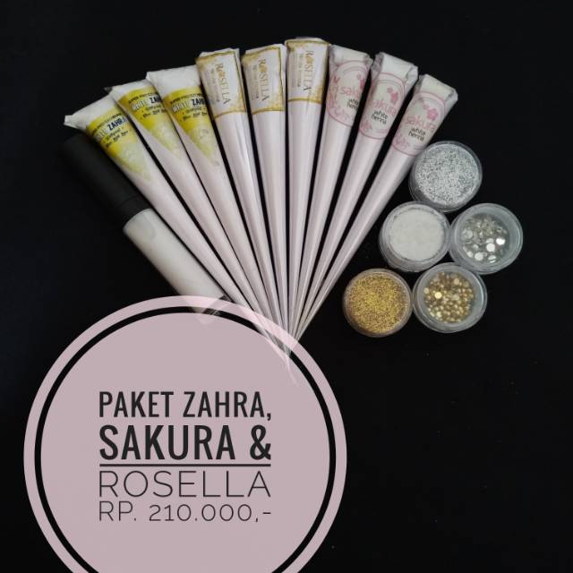 "MEDINA" PAKET ZAHRA SAKURA DAN ROSELLA / WHITE HENNA / HENNA PUTIH / HENNA WATERPROOF / HENNA PENGA