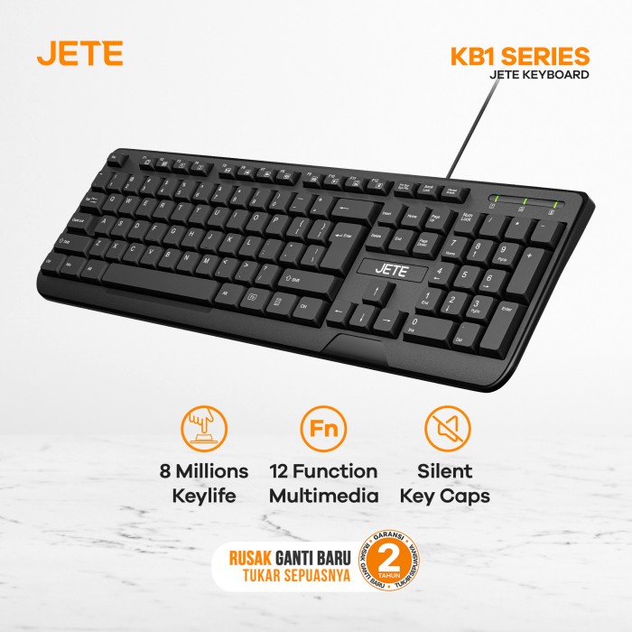 Keyboard USB Laptop Komputer JETE KB1 Silent Key Original Garansi 2 Th