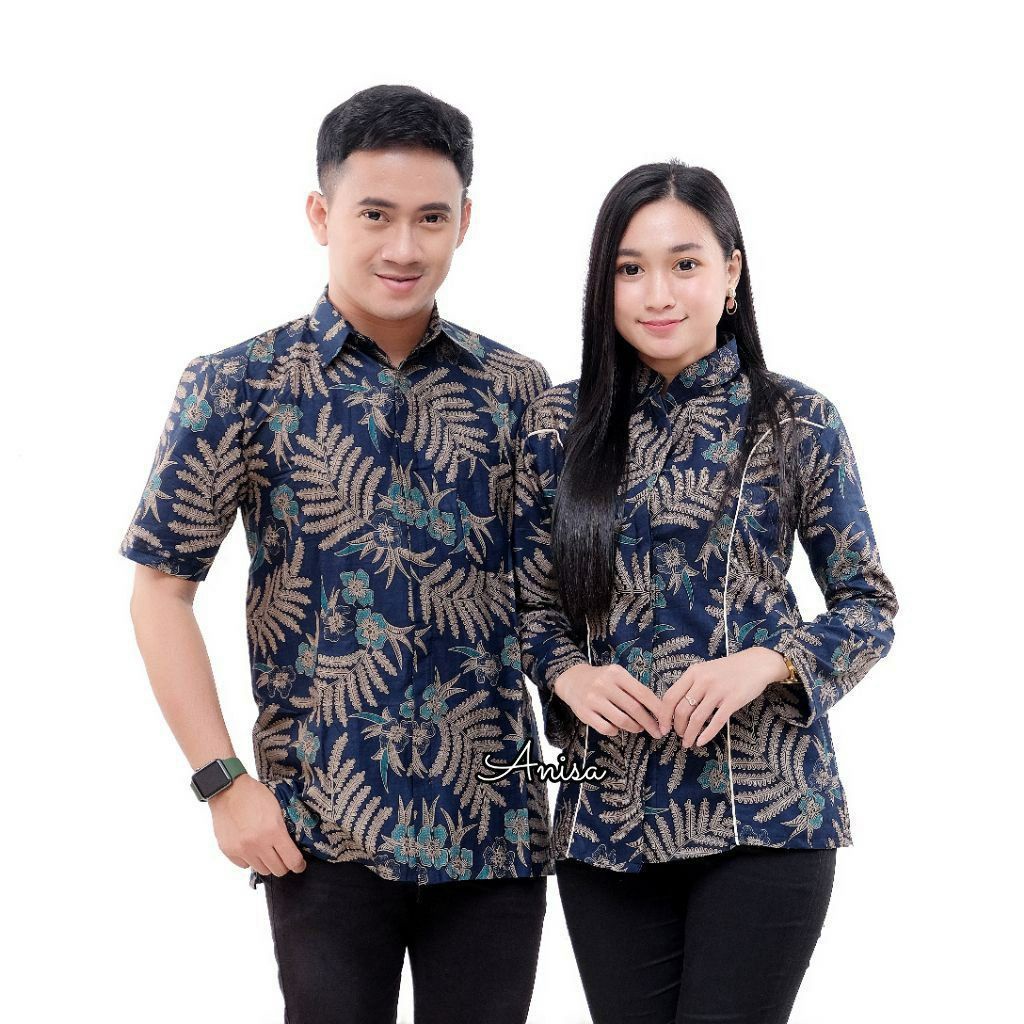 CJA15 Atasan pria wanita panjang | M-10XL SUPER JUMBO | batik couple kemeja dan blouse kancing putri mau navi  katun ORI