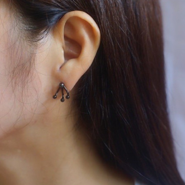 Ark.co - Pollux Hexagon Black Silver unisex earrings anting tusuk simple minimalis