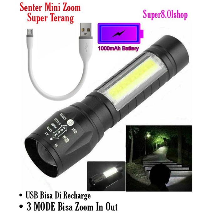 Senter  Swat Mini Zoom Rechargeable SUPER TERANG⭐ Super8⭐