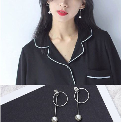 TKB Anting Bulat Panjang Mutiara Wanita Simple Elegan