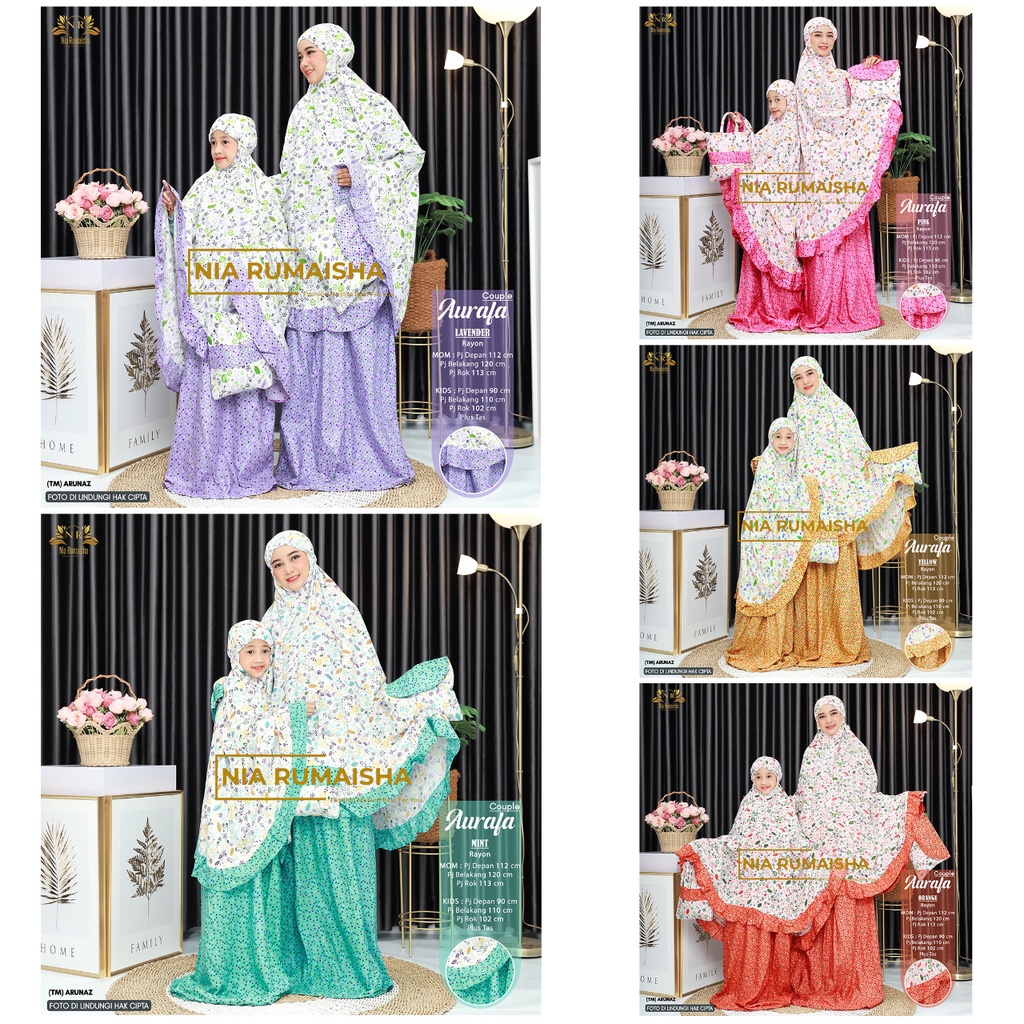 MUKENA COUPLE IBU & ANAK PLUS TAS ~ BAHAN RAYON PREMIUM ~ AURAFA COUPLE ORI NIA RUMAISHA