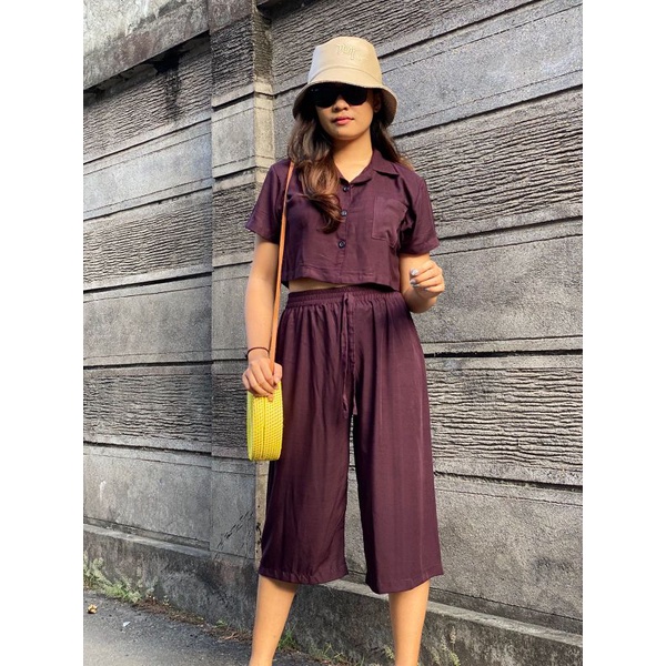 Oneset Crop Sinta  / Set Rayon Crop / New One Set-Wine