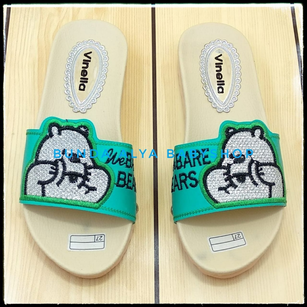 Sandal Anak Perempuan Slop Usia 4 5 6 7 Tahun BEAR HIJAU SIze 26-35 - Sendal Anak Cewek FlipFlop Anti Licin