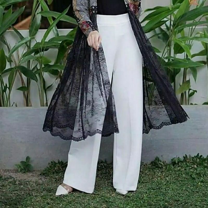 Celana Kulot Rayon Crincle Crinkle Airflow Panjang Wanita Premium Highwaist Loose Cullote Pants Homewear Jumbo Terbaru Kekinian-CELANA SCUBA PUTIH