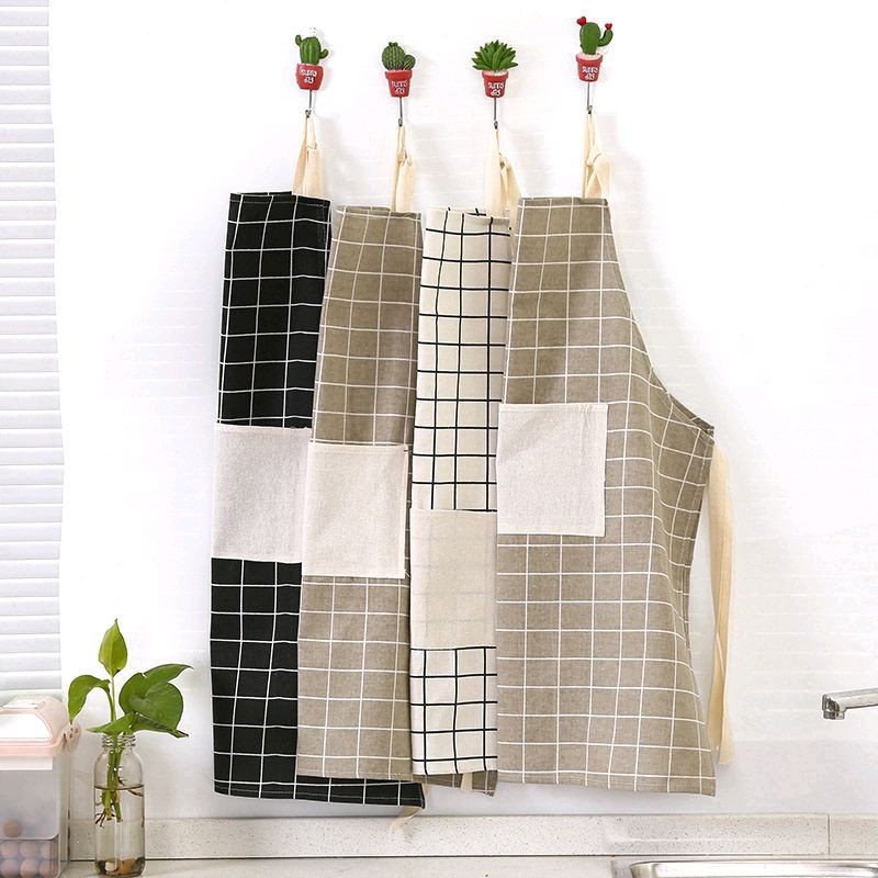 Celemek Masak APRON Dapur Korean Style Kain KANVAS Motif Kotak Kotak