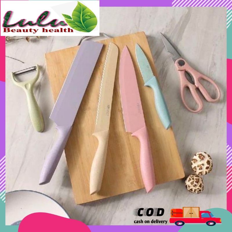 Pisau Set Warna Warni 6 in 1 Jerami Kitchen Knife EVCRIERH Pisau set Tajam