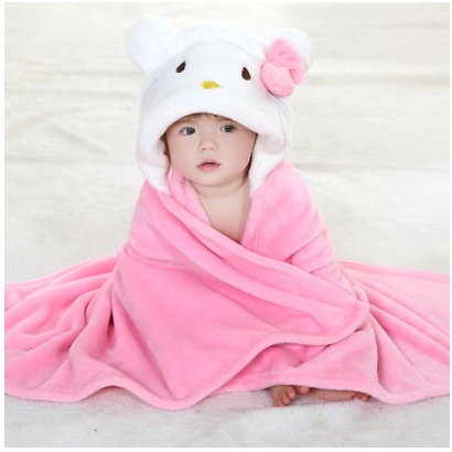 Baby Selimut bayi karakter topi boneka fleece hoodie bayi swaddle selimut 3D blanket swaddle