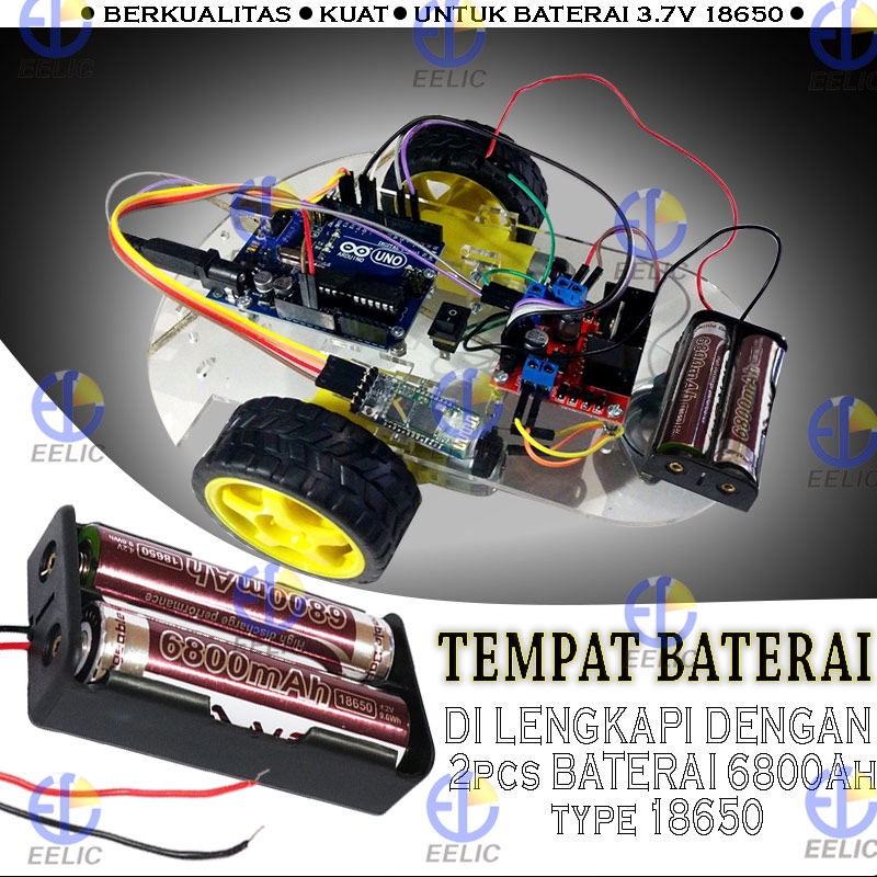 EELIC TEB-18650 -MIX TEMPAT BATERAI 18650 3.7V 2 SLOT HOLDER BATERAI + 2 PCS BATERAI 18650 6800 mAh