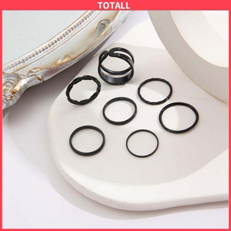 COD 7pcs Cincin Korea Hitam Gaya Punk Aesthetic Cincin Titanium Pria Keren Untuk Wanita Ring Jewelry-Totall