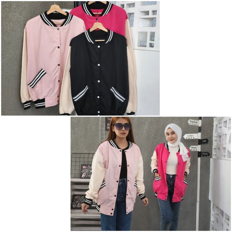 Jaket baseball/jaket couple baseball/jaket baseball cewe cowo/jaket pink cewek/baseball milea