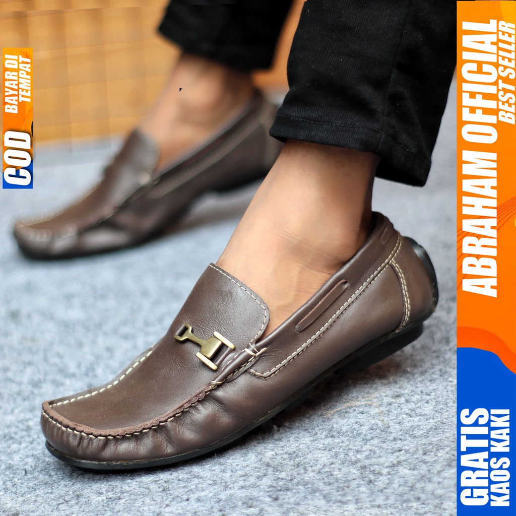 Sepatu Casual Pria Formal Slip On Pantofel Kulit Asli Kerja Kantor Kondangan Kuliah Hitam Fashion Shoes Terbaru Murah Kekinian Original MULIN ABRAHAM