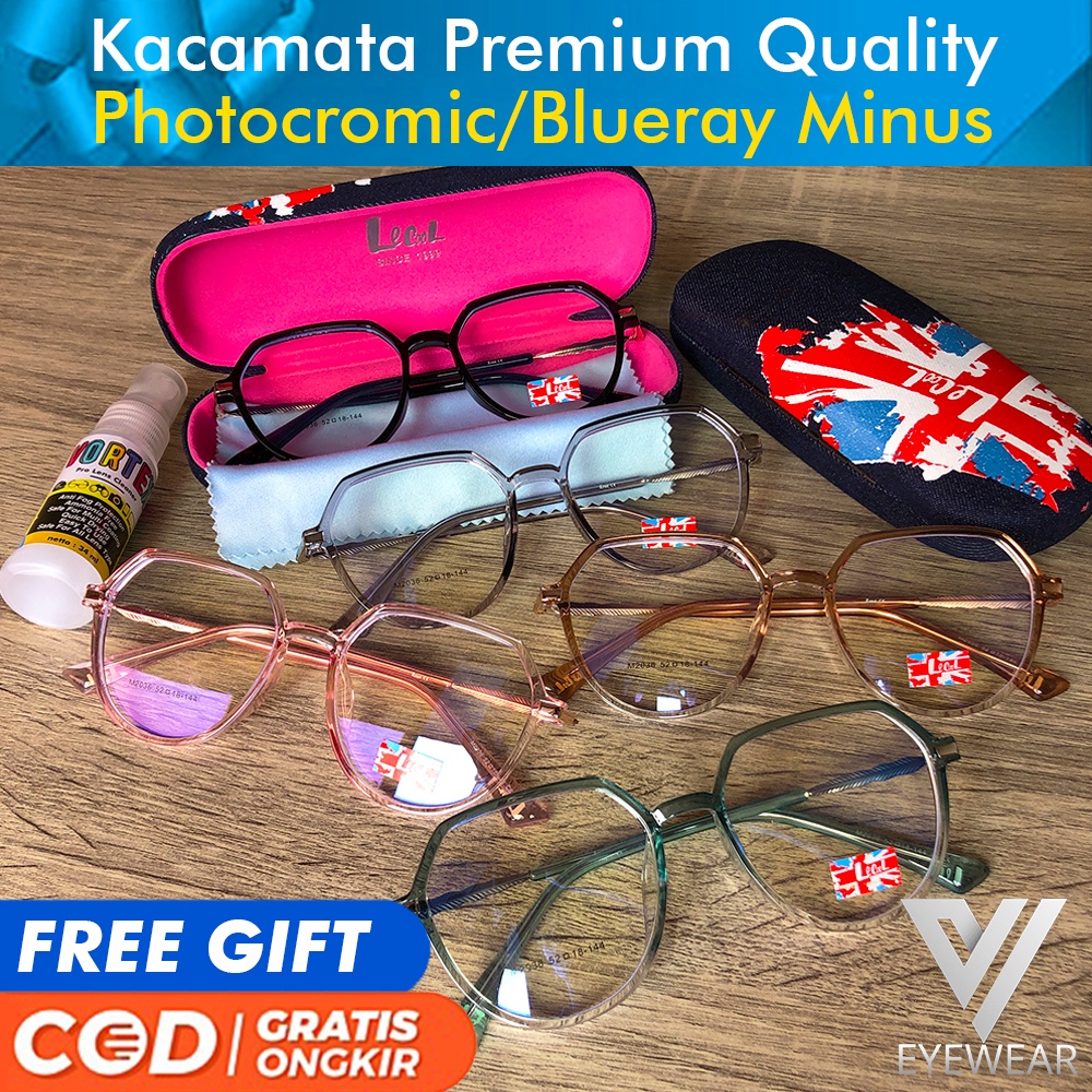 Kacamata PREMIUM LeCool 2036 Original Impor Photocromic Blueray Bluecromic MINUS/PLUS/SILINDER (Pria &amp; Wanita)