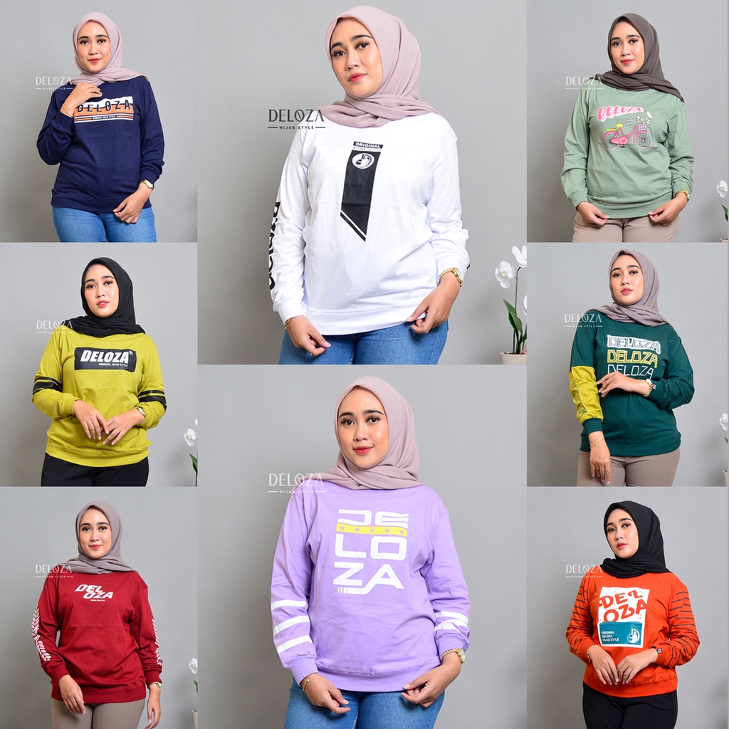 Sweetshirt Wanita Sablon Atasan Wanita Kaos Lengan Panjang Terbaru Blouse Jumbo Original Deloza Rib